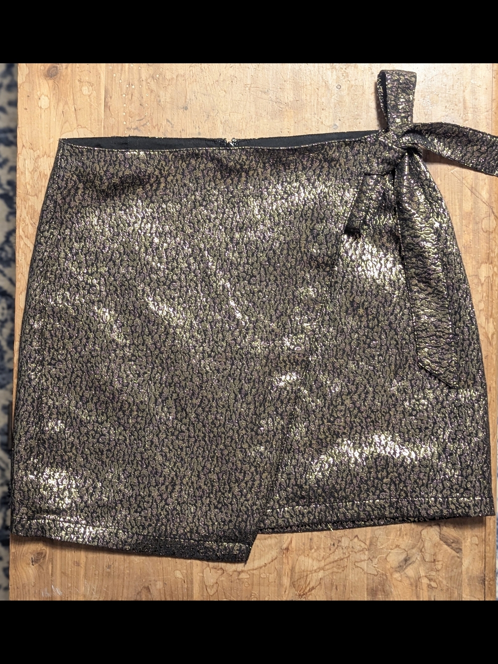 Express Metallic Faux Wrap Mini Skirt
